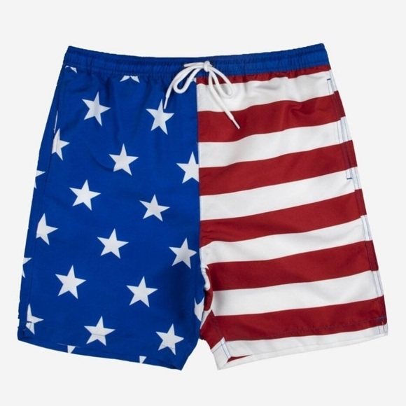Walnut & 39th Men's Bioworld Elastic Waist American Flag Swim Shorts Size L NWT - Picture 2 of 16